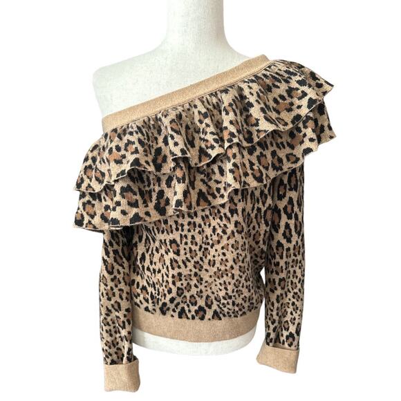 Frame Off Shoulders Leopard Ruffled Sweater S - Picture 2 of 9